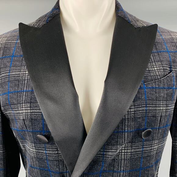 DSQUARED2 Size 40 Black Grey Plaid Cotton Blend Peak Lapel Sport Coat - Picture 2 of 10
